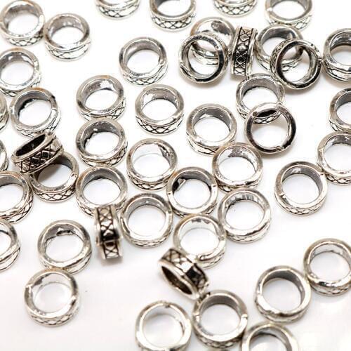 Wholesale 50pcs Zinc Alloy Spacer Beads European Big Hole Beads Silver Plated Fit For Charm Jewelry Making Lead and Nickel Free