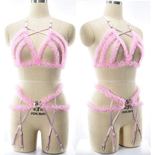 Original Design Women Body Haeness Set Pink Lace Bra Hollow Sexy Cinta Liga Garter Belt Bondage Cage Dreamlike Wedding Lingerie