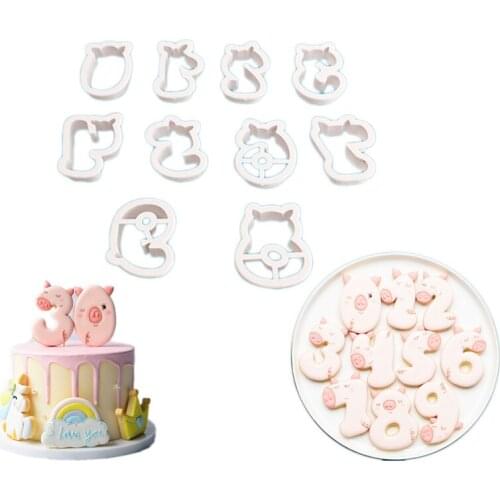 10Pcs/Set Plastic Cookie Mold Digital Pig Shape Biscuit Mould Cutter Cake Baking Tool Set Diy Pastry Cake Decorating Mould