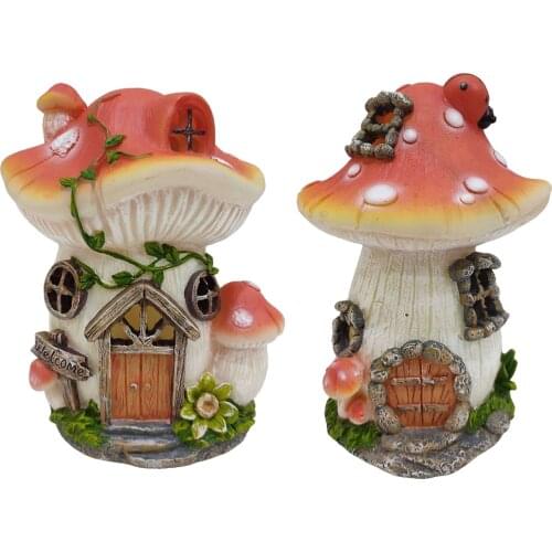Resin Fairy House Mushroom Solar Powered LED Garden Light Micro Landscape Decoration Handcrafted Art Statue Garden Decor