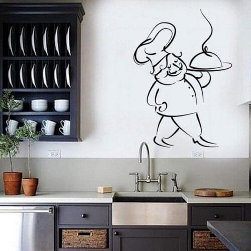 Popular Corpulent Chef Holding Wall Stickers Meals Livingroom Kitchen Vinyl Adhesive Decor Decals Dining Room Wallpaper DW10554