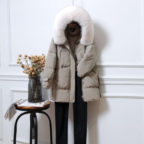 Women 2021 Winter New Fur Collar Down Jacket Winter Mid-length Thick Waist Korean Version Loose Solid Hooded Coat for Women