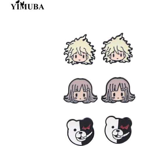 Danganronpa V3 Monokuma Stud Earrings for Fans Otaku Kawaii Cartoon Enamel Stainless Steel Earrings Japanese Anime Game Jewelry