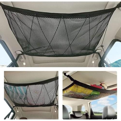 Universal Car Ceiling Storage Net Pocket Car Roof Bag Interior Cargo Net Breathable Mesh Bag Auto Stowing Tidying For SUV MPV