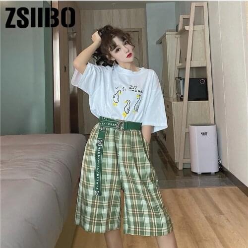 High waist lattice Casual Party Korean version clothing size movement shorts women Summer new style Wide leg punk jogger vintage