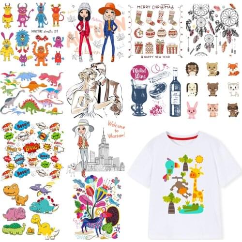 Iron-on Clothes Patches Cute Small Animal Dog Cat Dinosaur Heat Transfers Vinyl Patch Children Boy Girl DIY Clothing Sticker F