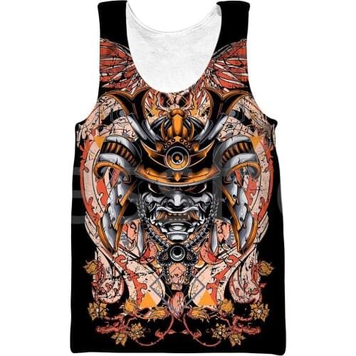 Tessffel Japanese Samurai Skull Art Tattoo 3DPrint Men/Women Summer Funny Streetwear Harajuku Vest Casual Sleeveless TankTop A-4