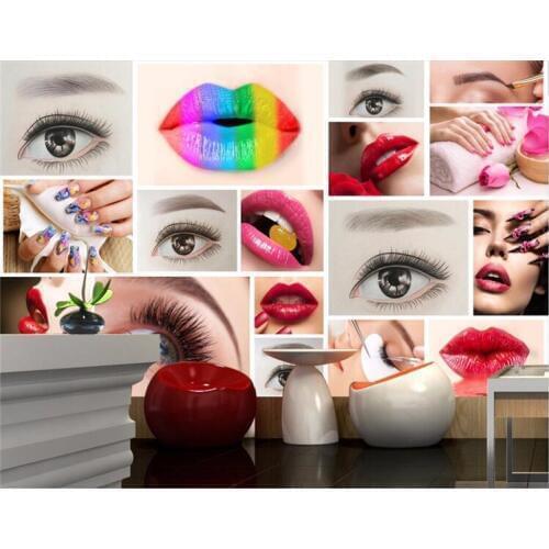 Ustom any size wallpaper mural fashion beauty salon semi-permanent eyebrows lip nail tooling background wall