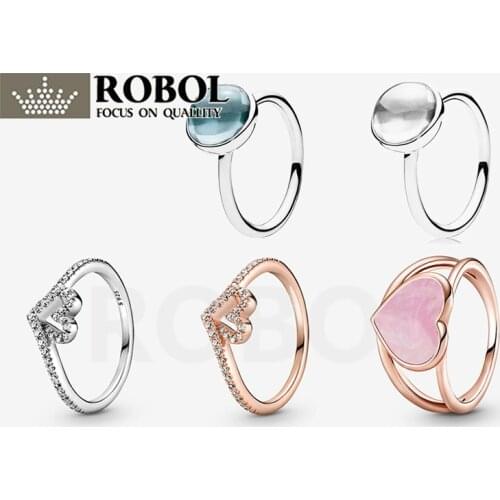 High Quality Original 925 Sterling Silver Silver Rose Gold Sparkling Wishbone Heart Ring Woman Jewelry Gift Free Shipping