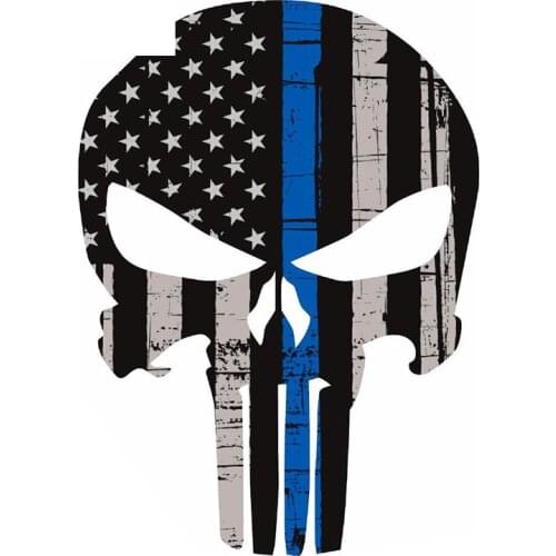 Funny 13cm X 10.6cm Skull American Flag Police Blue Line Decal Motorcycle Helmet Car Stickers Window Bumper Vinyl