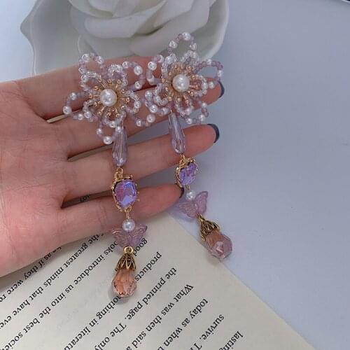 Fashion Korean Pearl Flowers Dangle Earrings for Women crystal Pearl butterfly Jewelry Pendientes earrings 2021 Trend