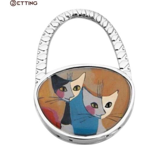 1PCS 65 x 45 mm Cute Lovely Folding Foldable Cat Handbag Bag Purse Table Hook Hanger Holder Black White Blue