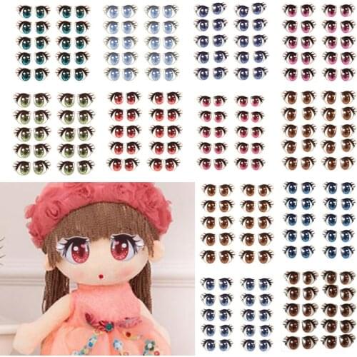 10Pairs Cute Cartoon Long Eyelashes Eyes Stickers Anime Figurine Doll Face Organ Paster Clay Decals DIY Doll Accessories