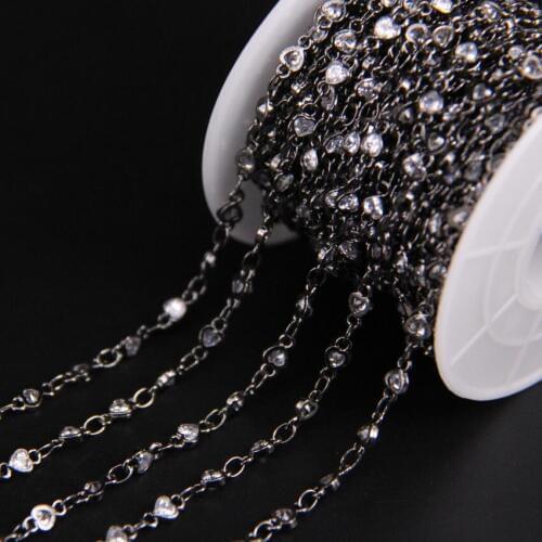 3mm,Heart Zircon Link Metal Black Rosary Chain,White Cubic Zircon Crystal Gun Black Chain,CZ Earrings Bracelet Necklace Jewelry