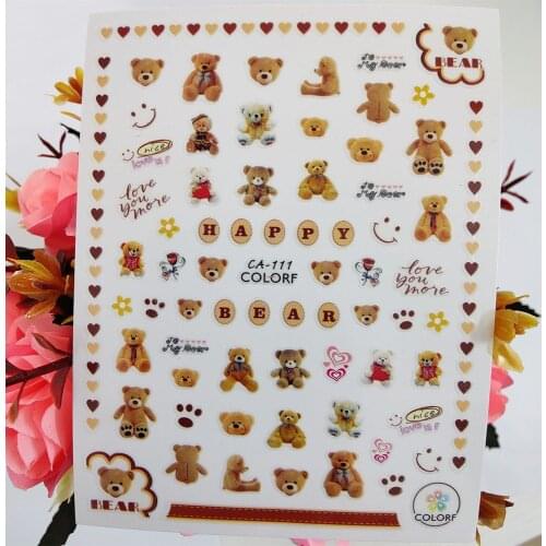 3D Nail Stickers Art Cute Bear Love Heart Nail Decoraciones Decals Foil Manicure Designer Accessories Nails Supplies