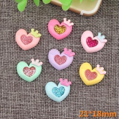 50pcs/Lot 21x18mm Multi-color Crystal Glitter Heart Head Resin Rhinestone Flatback DIY Flat Back Cabochons Scrapbooking Crafts