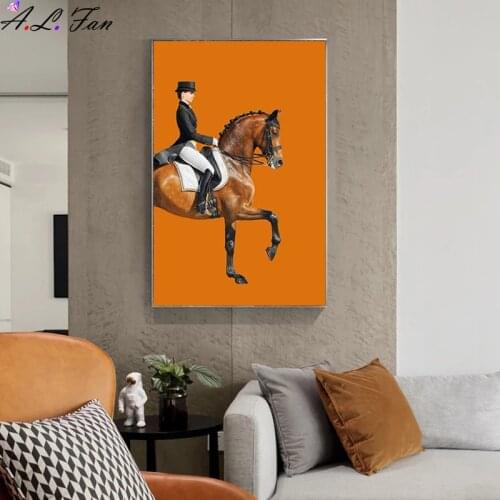 Abstract Horse Painting Rider Canvas Art Modern Orange Wall Poster Print Image for Living Room Fashion Saudi Home Decor