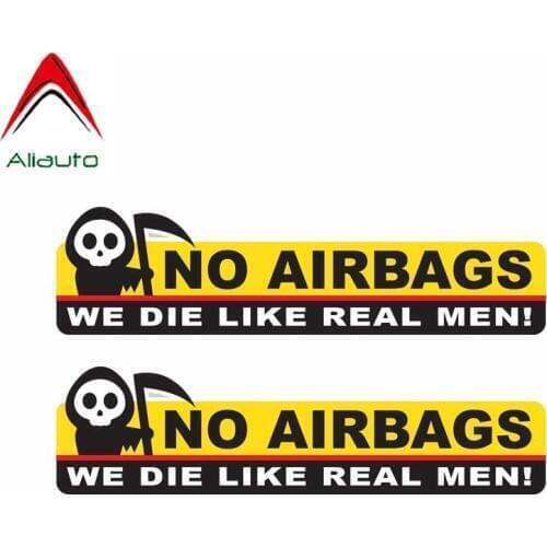 Aliauto 2 X Car Sticker Funny Skeleton Head NO AIRBAGS WE DIE LIKE REAL MEN Decal for Volkswagen Polo Skoda ,13CM*3CM