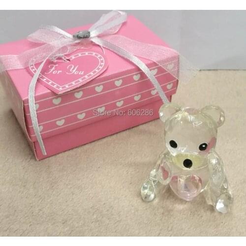 Free shipping 100pcs/lot crystal teddy bear in gift box favors and gifts for baby showers birthday party return goods supplies