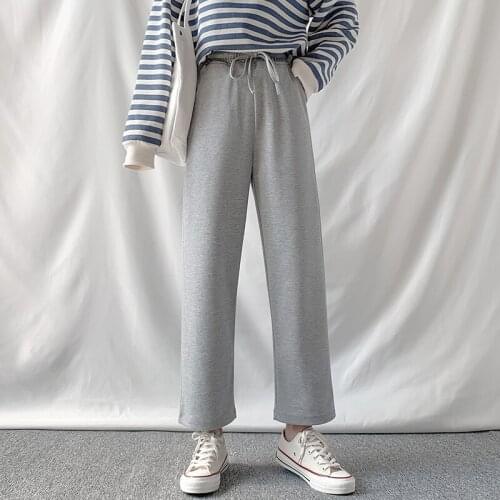 Knitted wide-leg pants womens spring and autumn 2020 new straight high waist loose casual trousers sweater pants
