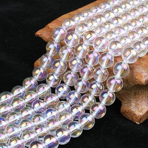 Natural Round AB Electroplating Quartz Crystal Gemstone Loose Beads 4 6 8 10 12mm For Necklace Bracelet DIY Jewelry Making