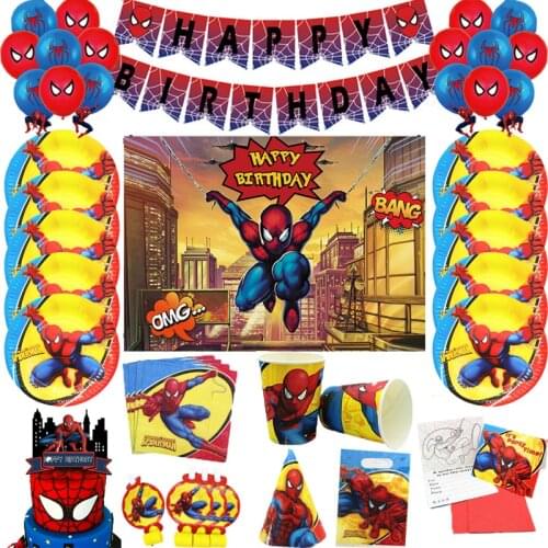 Disney Spiderman Theme Disposable Tableware Design Kids Birthday Party Paper Plate Cup Napkin Candy Gift Bag Tablecloth Supplies