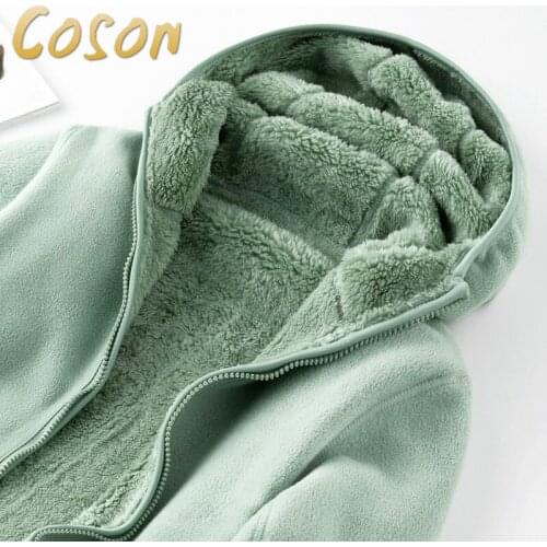 COSON Unisex Reversible Hoodie Women Pullover Sweatshirts Winter Warm Polar/Coral Fleece Hooded Jacket Ladies Flannel Coat Hoody