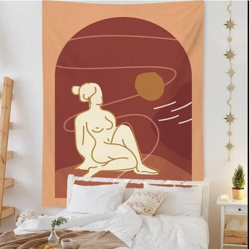 Mandala Tapestry Striped Printed Home Wall Hanging for Living Room Nordic Abstract Wall Decoration Geometric Girl Wall Tapestry