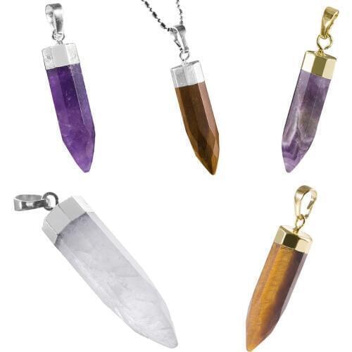 TUMBEELLUWA Faceted Crystal Healing Point Stone Pendant for Unisex