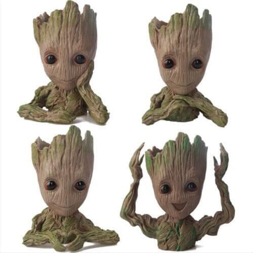 [HHT] Home Decor Baby Groot Pen Holder Plants Flower Pot Cute Tree Figurines Miniature Model Desktop Decoration Ornaments