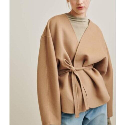 Lunel jacket Camel Color cashmere blend Overjackets Drop Shoulder V-NECK WRAP COAT WAIST BELT LONG voluminous sleeves