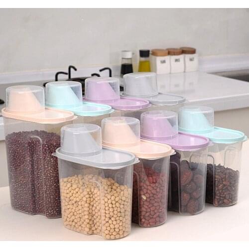 1.9L 2.5L PP Food Storage Box Plastic Clear Container Set With Pour Lids Kitchen Storage Bottles Jars Dried Grains Tank