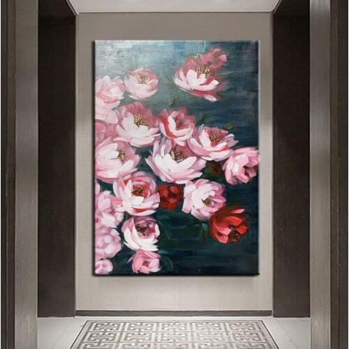 Red Pink Flowers Abstract Oil Painting Retro Modern Wall Art Living Room Wall Pictures Home Decoration Painting Unframe