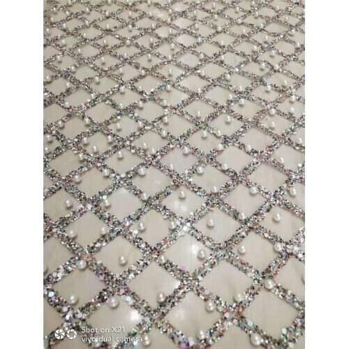 Cross design with beads sparkly glitter french net lace fabric glued glitter african Tulle lace JRB-112202 for women party dress