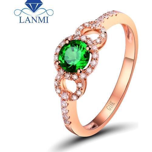 Solid 18K Rose Gold Natural Green Tsavorite Wedding Rings Shinning Diamond Genuine Gemstone Fine Jewelry for Christmas Gift