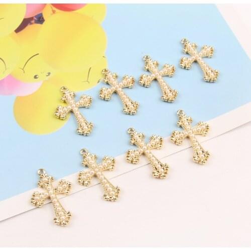 10pcs/pack 20*30mm Cross Metal Pearl Cross Golden Charms Pendant For Earring Bracelet DIY handmade