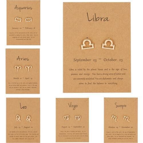 Minimalist Gold Color Small Metal Stud Earrings 12 Constellation Earrings Women Trendy Jewelry Best Birthday Gift for Girlfriend