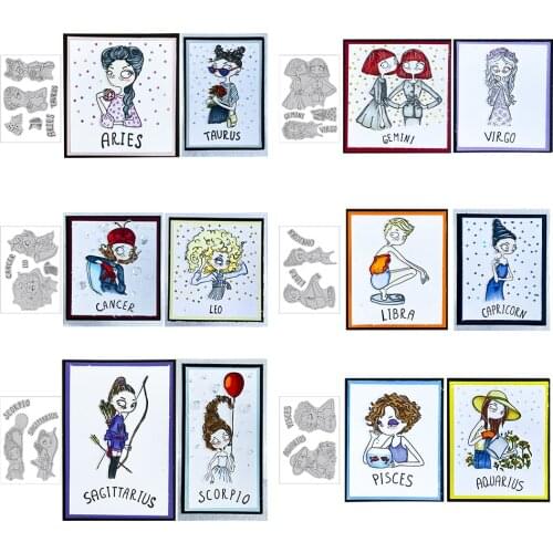 Fashion Girls Twelve Constellations Stamps Cutting Dies Templates for DIY Scrapbooking Album Transparent Silicone Decorative