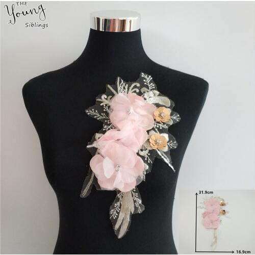 Fashion Embroidery Sequin 3D flower Lace Neckline DIY Sewing Lace Collar DIY Tulle Rhinestone Clothing Accessories Scrapbooking