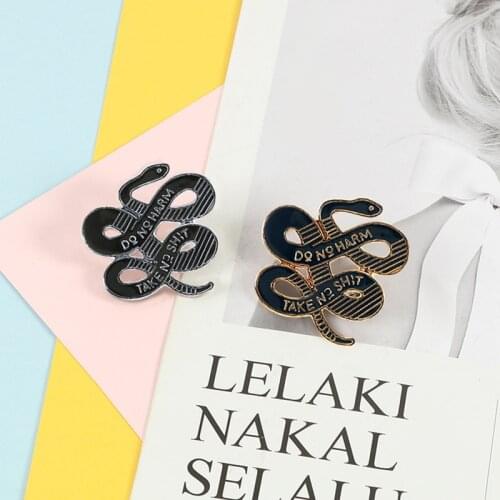 Cartoons Enamel Pin Black Snake Punk Brooches Shirt Jackets Backpack Metal Button Lapel Pins Badge for Kids Animal Jewelry Gifts
