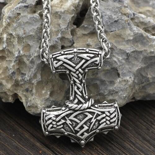Men Viking Amulet Large Thor Hammer Mjolnir Amulet Pendant Necklace with Gift Bag