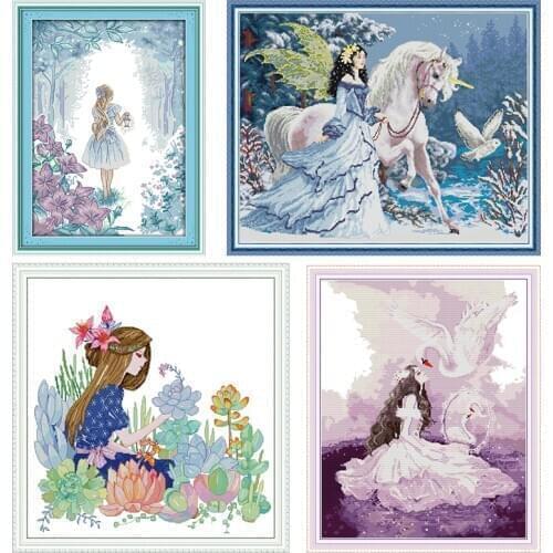 Beautiful Girl Counted 14CT Cross Stitch Kits Printed Canvas DMC 11CT Needlework Embroidery DIY Sets Threads Crafts Home Decor