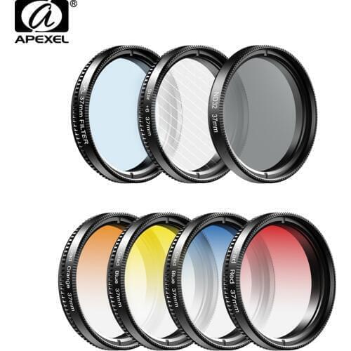 APEXEL camera Phone Lens Kit 0.45x wide+37mm Graduated Red Blue Filters+CPL ND32+Star Filter for iPhone huawei all Smartphones