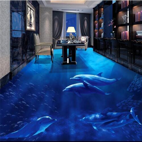 BEIBEHANG Custom photo wallpaper 3D stereo dolphin ocean bathroom floor wallpaper PVC wallpaper self - adhesive floor wallpaper