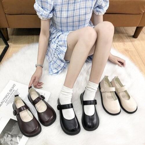 Japanese Style Lolita Shoes Student Girl Shoes Round Toe Artificial Leather Mary Janes Flats Shoes