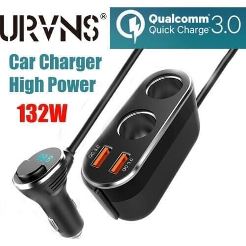 URVNS 120W Car Cigarette Lighter Socket Splitter Charger Dual USB QC 3.0 Quick Charge 36W Power Adapter Plug Digital Display