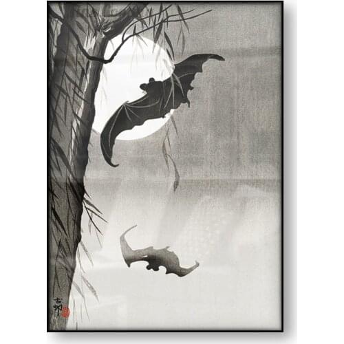 Bats Under the Full Moon Ohara Koson Japanese Art Poster Woodbock Canvas Print Wall Art Canvas Painting Home Decoration Gift