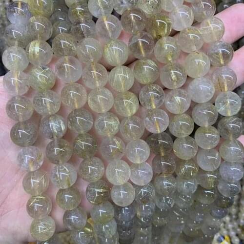 Gold Rutilated Quartz Stone Beads Natural Gemstone Jewelry Diy Loose Beads For Bracelet Making Strand 15" Wholesale