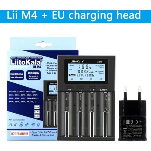 LiitoKala Lii-M4 5V Typec 3.7V/1.2V AA/AAA 18650/26650/16340/14500/10440/18500 Detectable capacity Battery Charger with screen T