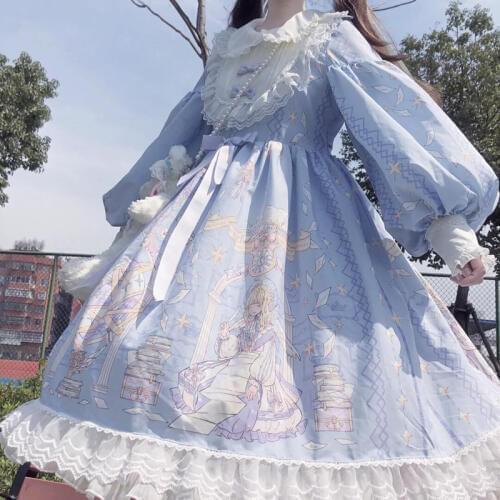 Plant Lolita Skirt Op Long Sleeve Lace Students Dress Angel Handle Full Chinese Cabbage Lolita Skirt Autumn And Winter